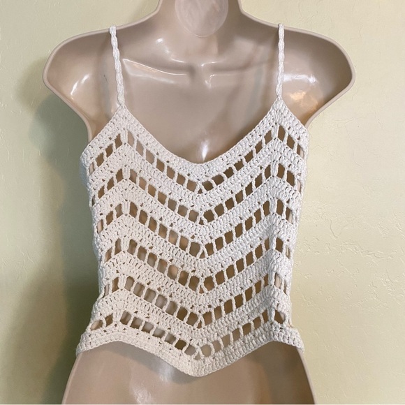 Crotchet Knit Cream Boho Festival Tank Top Size Small S - Picture 10 of 15